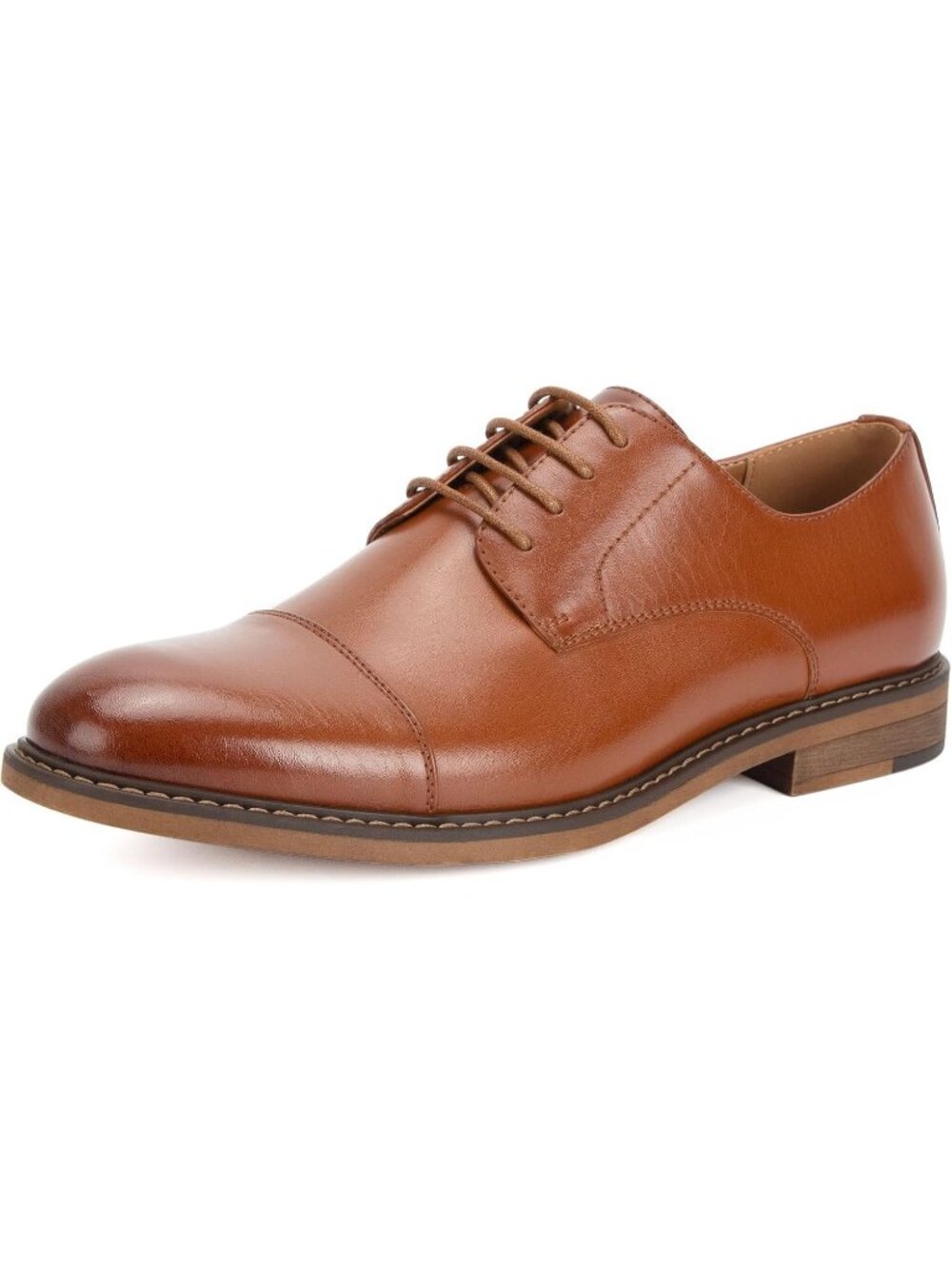 Men Solid Brown Wingtip Brogue Cap Toe Lace-Up Comfort Oxford Derby Dress Shoes